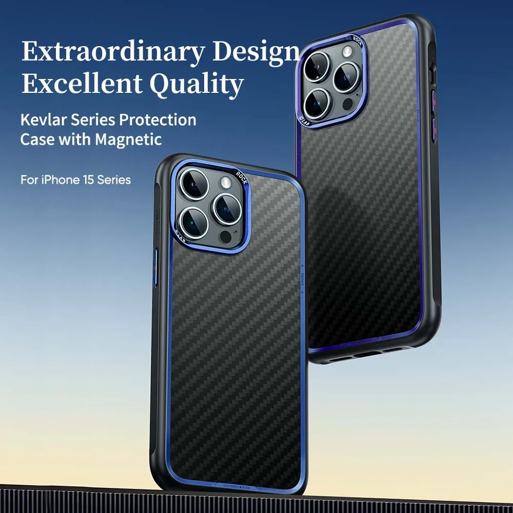 

Противоударный чехол из арамидного волокна для iPhone 15 Pro Max с металлическими линзами
