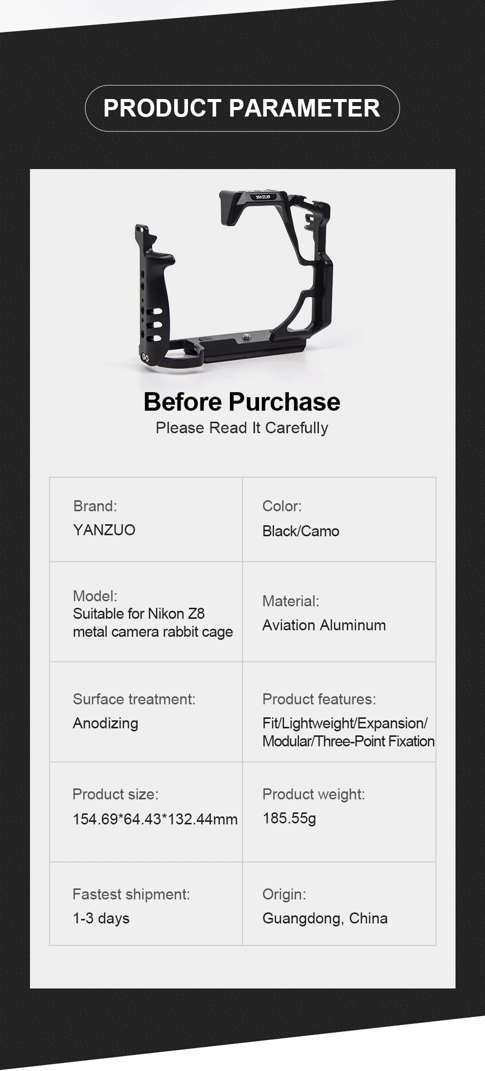 Camera Bracket Parts for Nikon Z8 Quick Release Brackets Protective Frame Profes