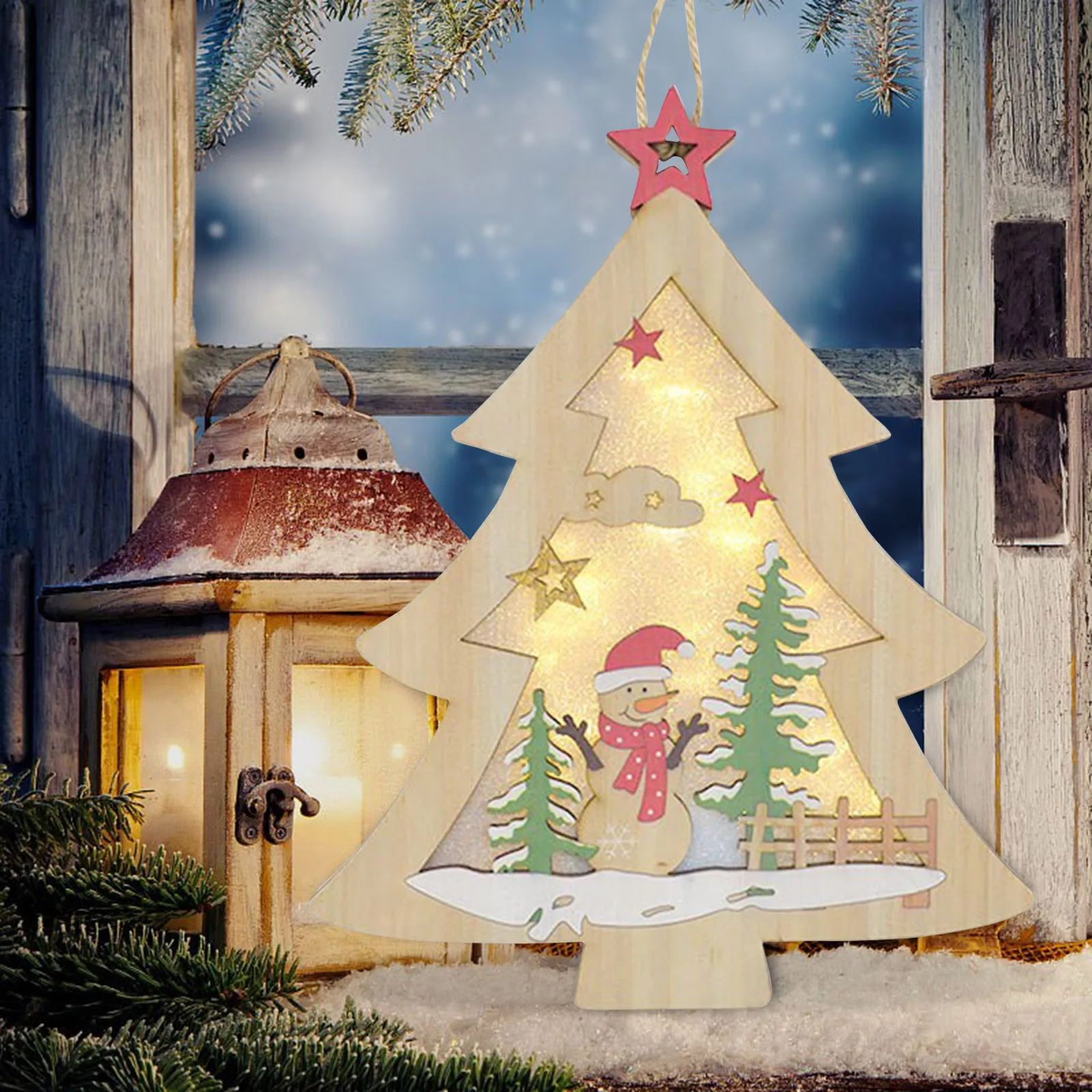 

Рождественские и гирлянды для помещений, рождественские деревянные светящиеся подвески, украшения, светящийся деревянный домик на елку, драгоценные камни