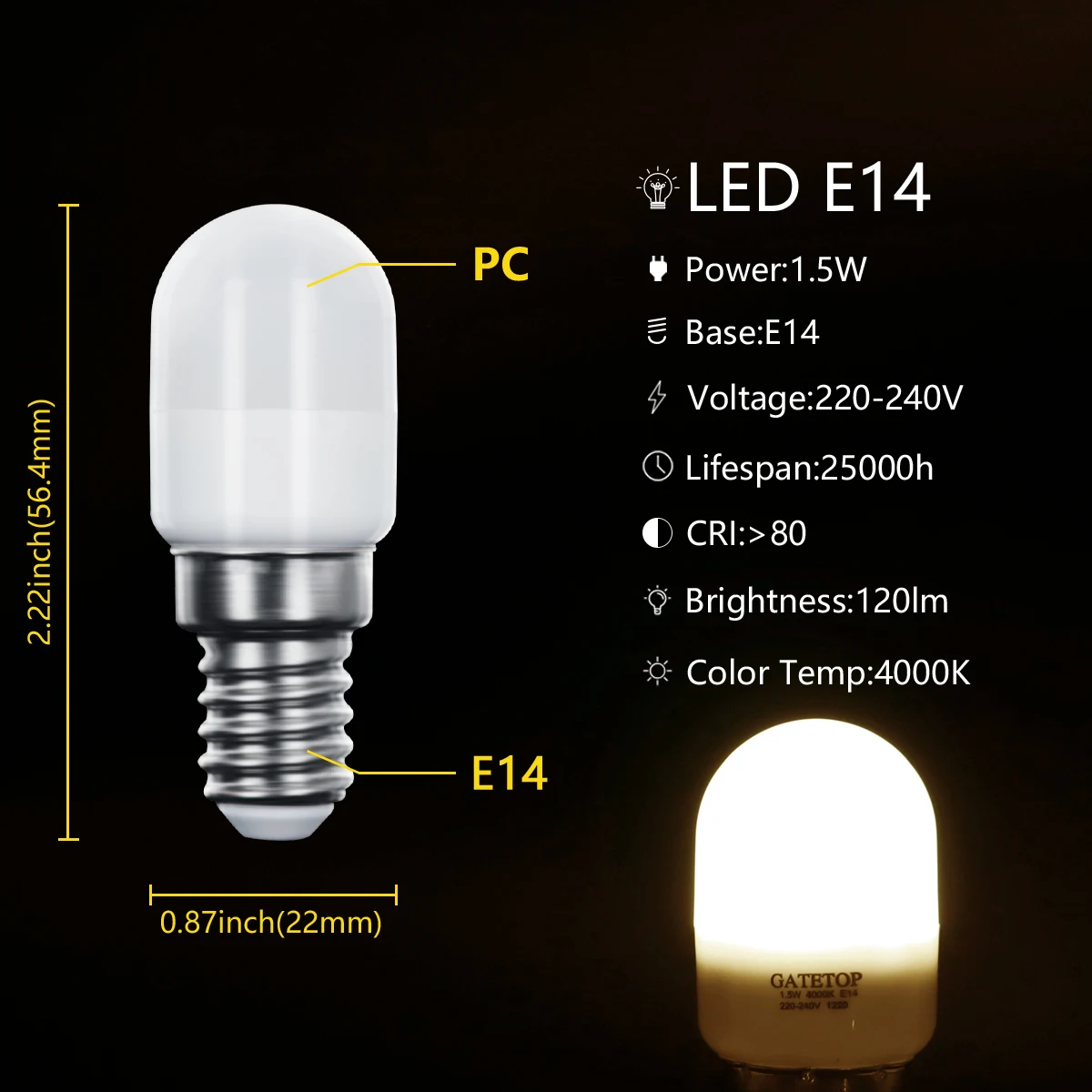 Mini ampoule LED E14 1.5W 230V SMD2835, 1 à 10 pièces, lampe de