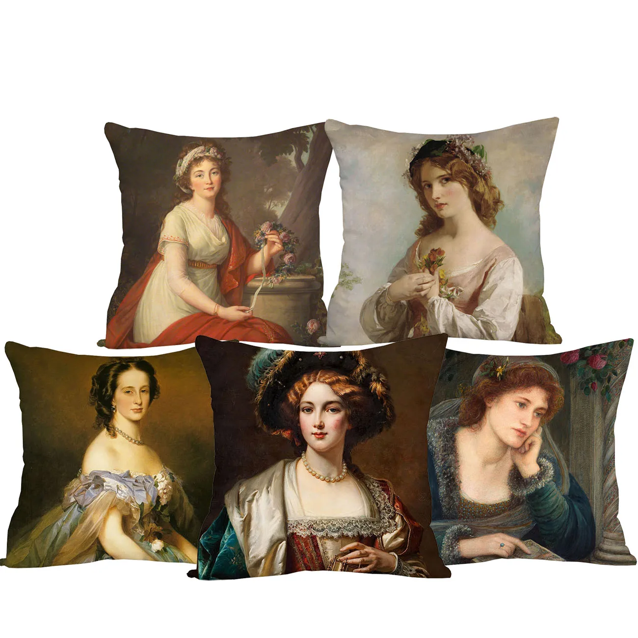LadyBeautyPortraitOilPaintingCushionCoversEuropeanVintage