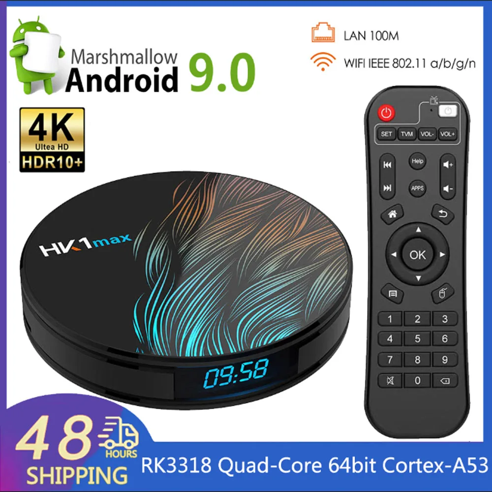 Hk1 Max Android 9.0 Rk3318 Quad-Core 2.4G/5G Wifi Bt 4.0 Ddr3 4K Lettore Multimediale Internet Smart Set Top Box