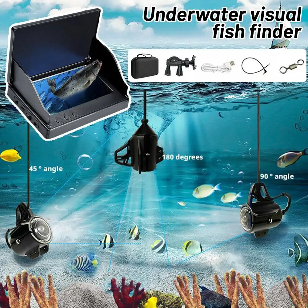 Portable Fish Depth Finder Handheld 1080P 4.3 Inch LCD Underwater 220&deg; Fishing Camera Night Vision