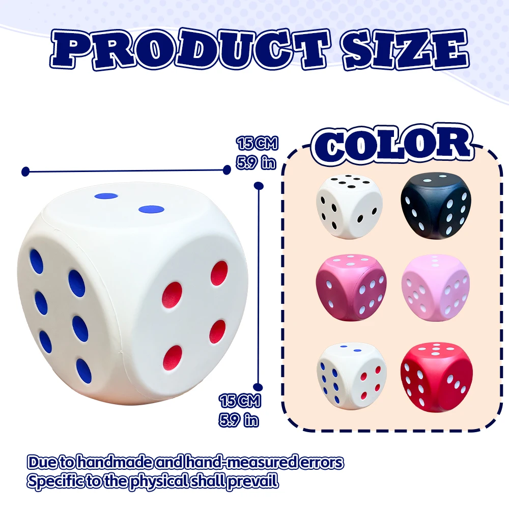 6IN Big Foam Dices with Black Dots Six Side Dot Dices Colored Learning Aids Game for Counting Math Teaching