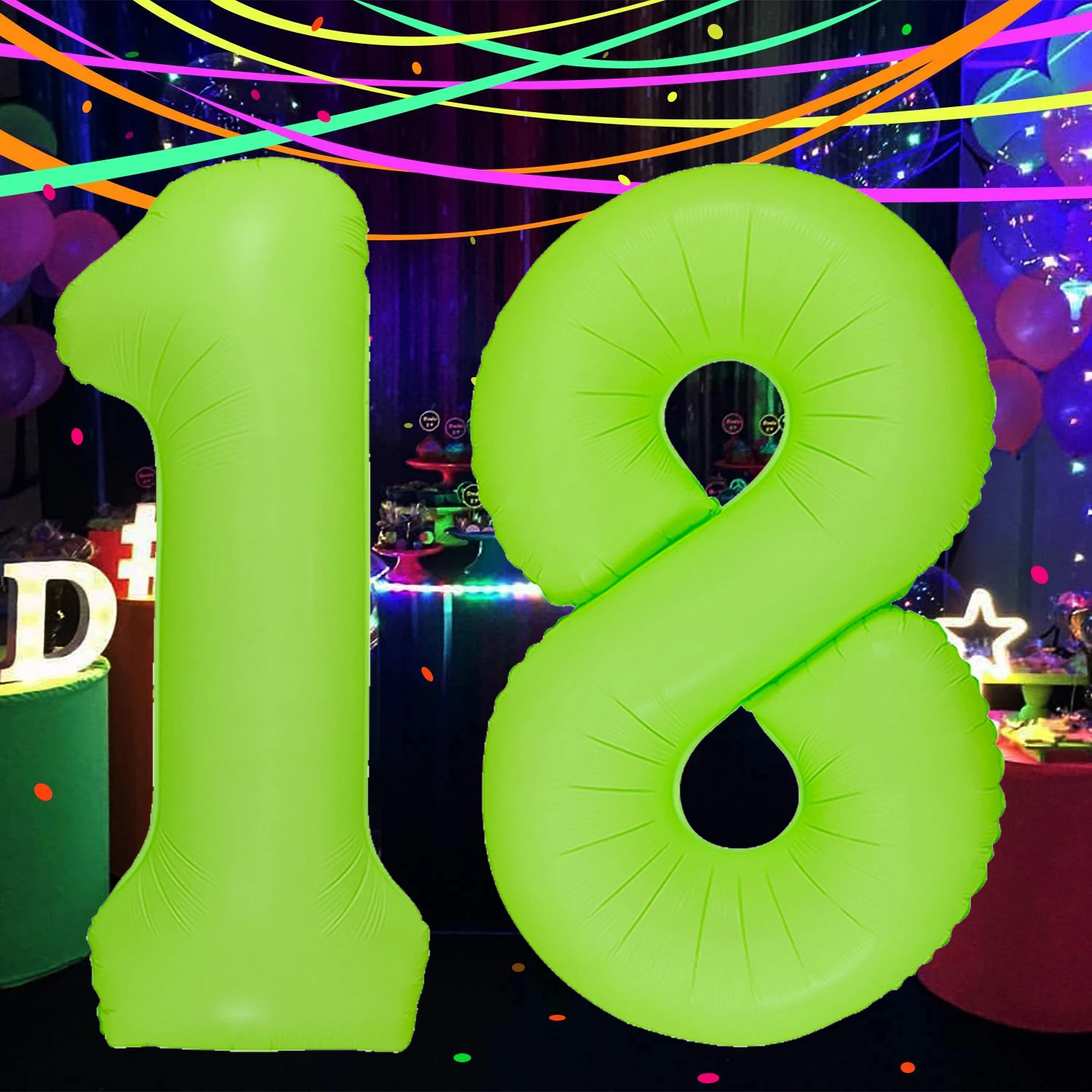 40 Zoll fluoreszierende grüne 18. digitale Luftballons für leuchtende Neon-Party, Geburtstag, Party, Dekoration, Zubehör, Jubiläums-Zahlenballons – Detail 1