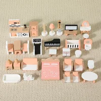 34pcs Children's Wooden House Simulation Small Furniture Sofa Bed TV Piano Furniture Mini Model Toy Set, Sand Table Ornaments 1