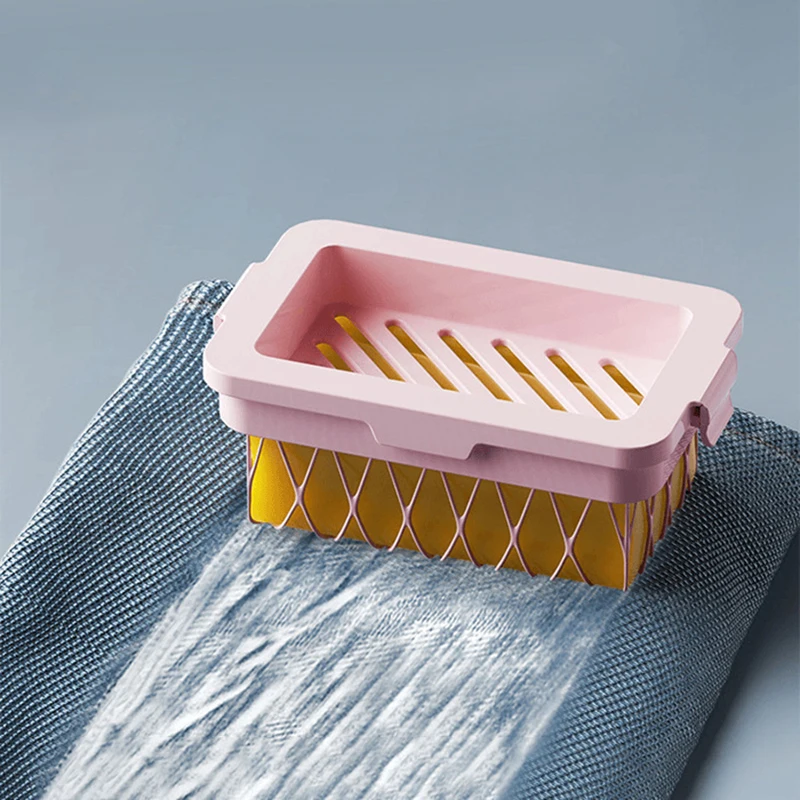 Multifunctional Laundry Soap Box Lather Box Hand-Free Bathroom Kitchen Mesh Soap Holder With Elastic Mesh Soap Drainer Shelf 2