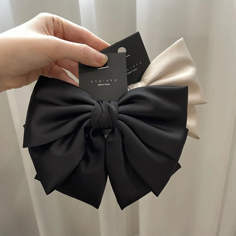516220-1583af.jpg Female Satin Bow Hairpin Ponytail Clip Two-layer Bowknot Ribbon Spring Clip Temperament Accessories Korean Fashion Elegant - Image 1