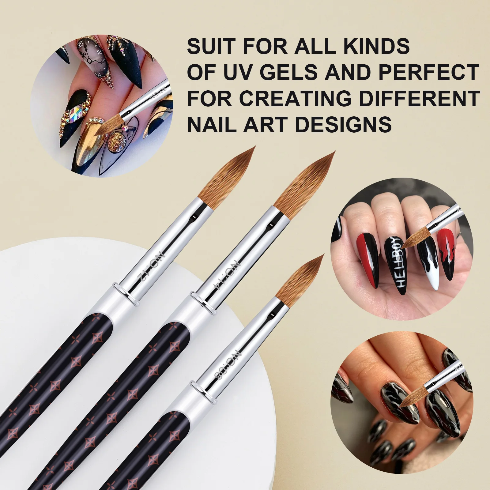 2PC Nail Acrylic Brush 100%Kolinsky Sable Acrylic Brush UV Gel Carving Pen Brush Liquid Powder DIY Nail Drawing Nail Art Brushes 5