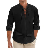 Chemise Vintage à manches longues pour hommes, haut Viking médiéval en coton, Costume d'halloween, t-shirts respirants pour hommes, chemises de Yoga, nouvelle collection 2