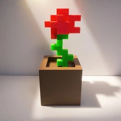 Elegant Pixel Rose Decor - Unique 3D - Printed Floral Ornament (Red)