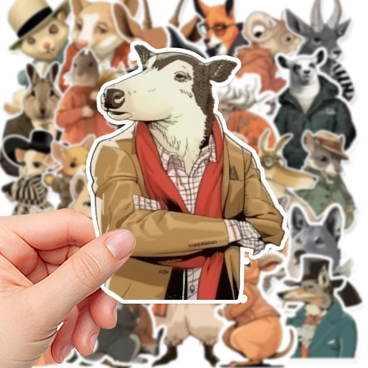 Label Stickers 50pcs Retro Animal Stickers Abstract Cool Style Waterproof