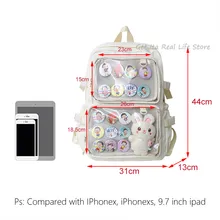  New Girls Large School Pink Ita Backpack with Two Clear Pockets for Pin Display Women Big Kawaii Ita Bag with Insert Plate H221 
