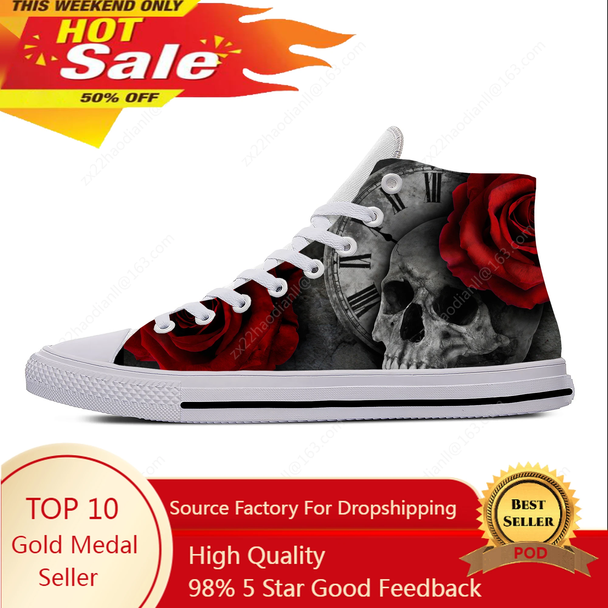 Skulls Roses High Top Sneakers Mens Womens Teenager Casual Shoes Canvas Running Shoes 3D Printed Breathable Lightweight shoe