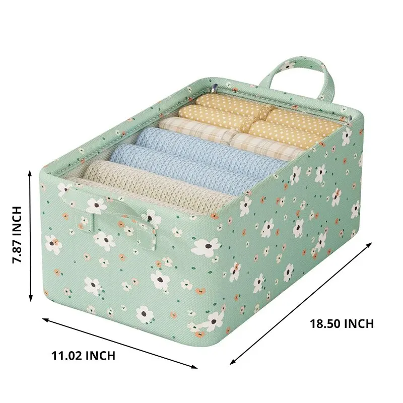 1pc New Broken Flower Oxford Fabric Folding Clothing Storage Box Foldable Toys Organizer With Lid Storage Basket Finishing Box 6