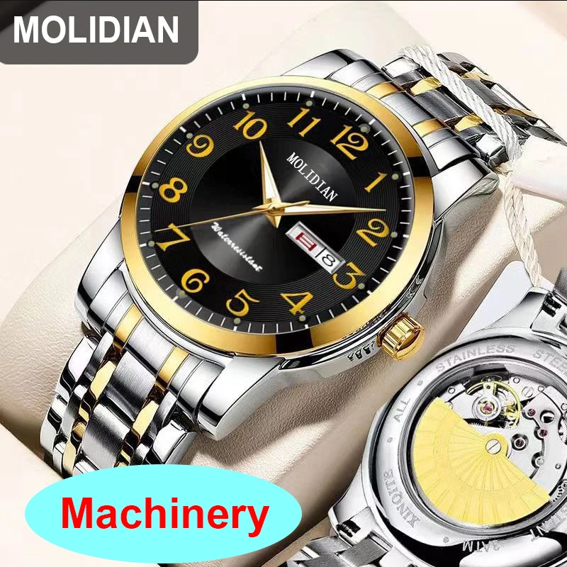 Classic Business Men's Mechanical Watch with Digital Dial Date and Week Display Clock Night Light Waterproof