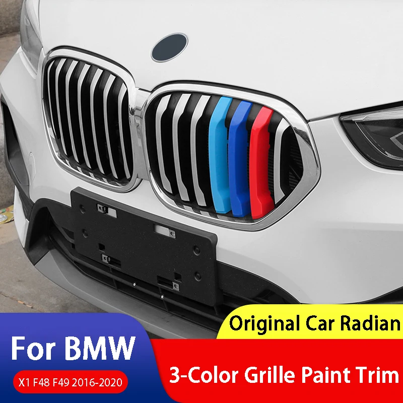 3 stücke ABS 3-Farbe Auto Kühlergrill Streifen Trim Streifen Abdeckung  Motorsport Aufkleber Für BMW X1 F48 F49 2016-2020 auto Zubehör