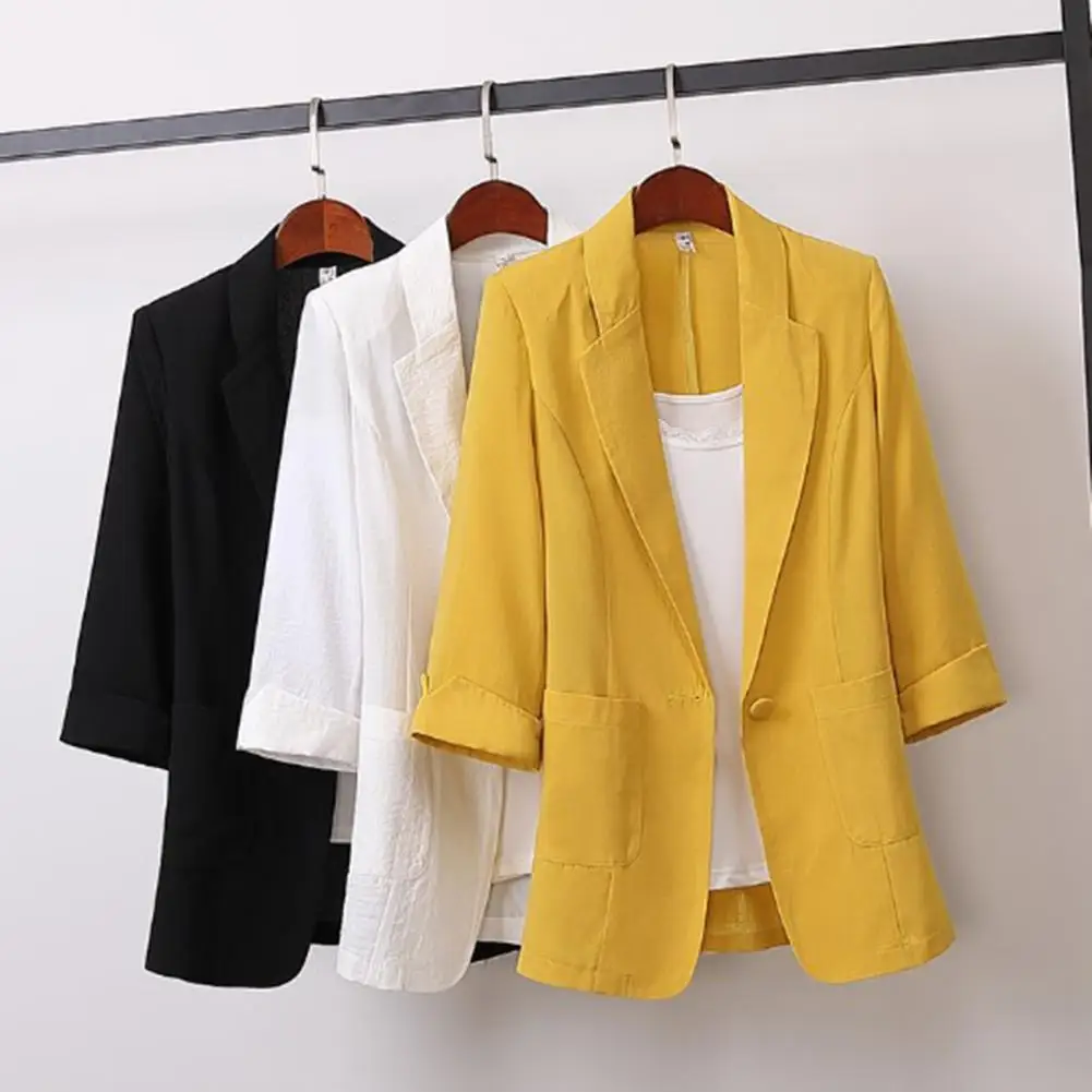 

Classic Fashion Blazer Suit Long Sleeve Flap Pockets Blazer Turndown Collar Lady Women Blazer for Dating