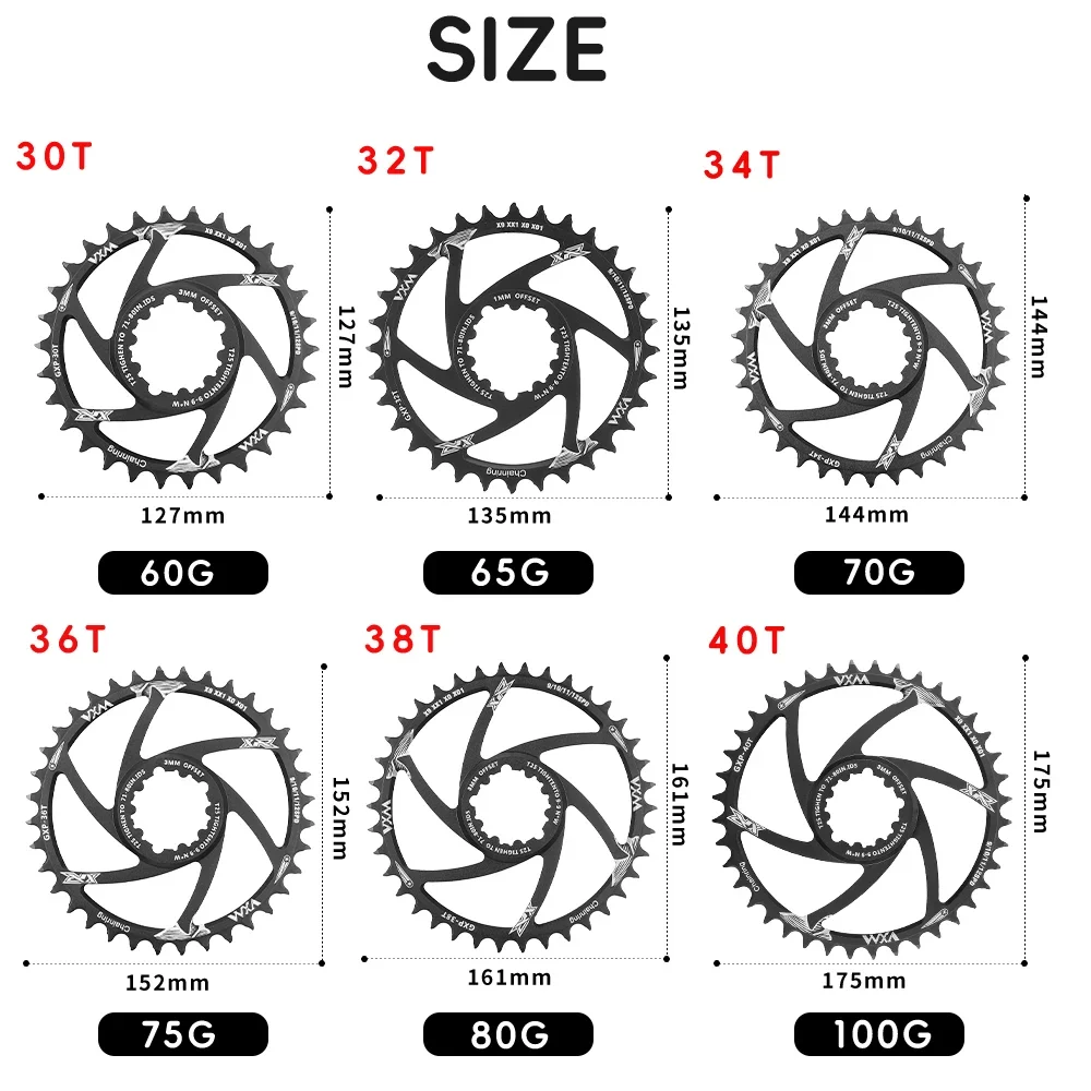 VXM  ü, GXP MTB    ̵ üθ, 30T, 32T, 34T, 36T, 38T, 40T, GXP XX1 X9 XO X01 , 1mm, 3mm, 6mm