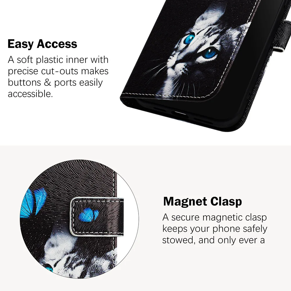 Luxury Coloured Drawing Wallet Phone Case - Shockproof Stand with Card Slot and Flip Cover