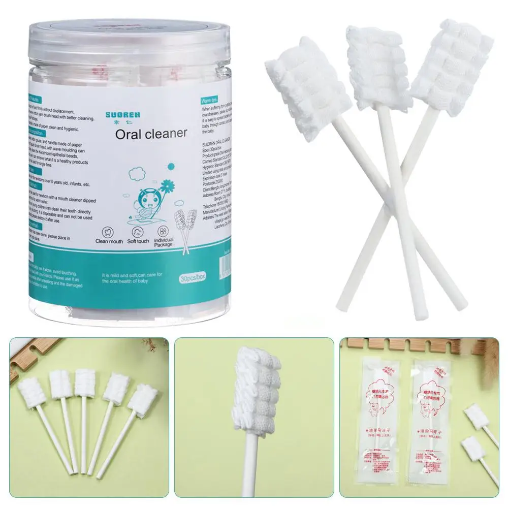 

30pcs Disposable Baby Tongue Cleaner Gauze Toothbrush Paper Rod Infant Oral Cleaning Brush Stick Oral Cleaner