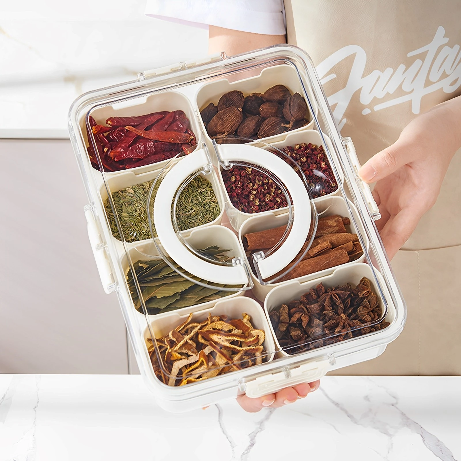 Plastic Dinnerware Divided Serving Tray with Lid and Handle Portable Snack Platters Organizer with 8 Compartments Reusable Appetizer Tray