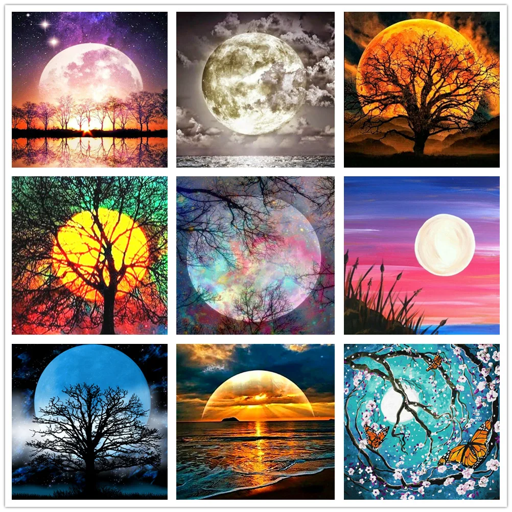 

5D Diamond Painting Moonlight Seaside Reflection DIY Round Diamond Full Diamond Mosaic Diamond Embroidery Decorative Painting