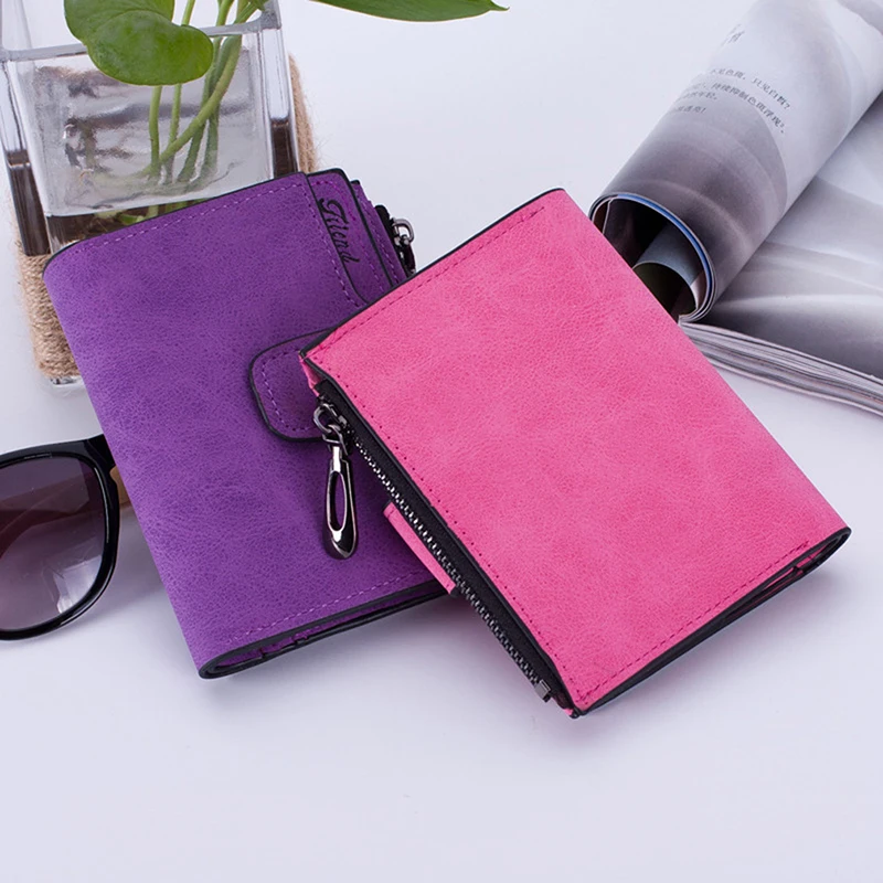 Fashion Women's Short Wallets PU Leather Matte Small Casual Coin Purse Zipper Money Bags Hasp Clutch Credit Card Holder Clip 2