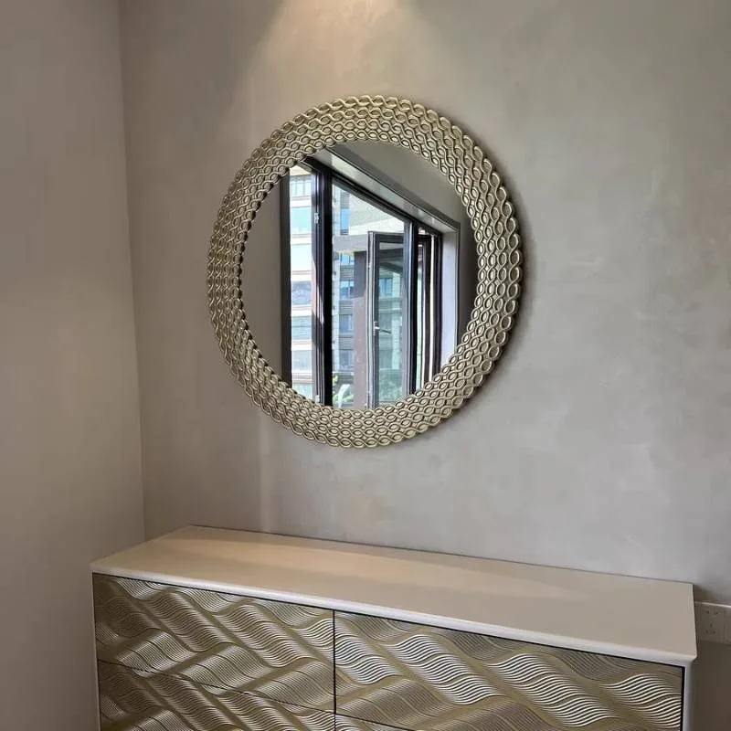 กระจกตกแต่งกรอบทองทรงกลม สำหรับห้องน้ำ ร้านเสริมสวย กระจกแต่งหน้าติดผนัง กระจกแต่งตัว ของตกแต่งห้องนอน 1