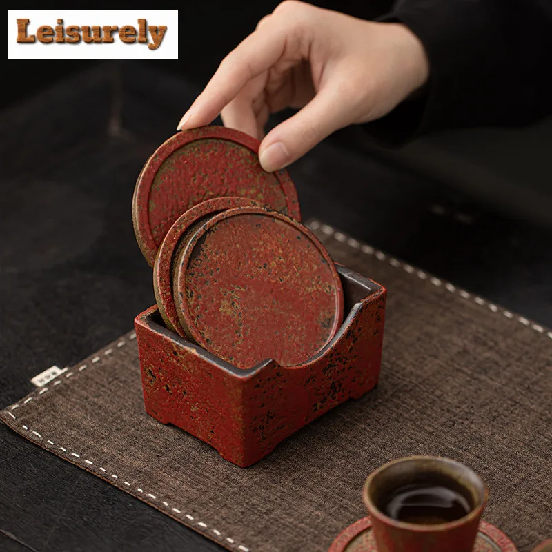 6pc/set Full Mountain Red Old Rock Mud Coasters Non-slip Coasters For Coffee Cups Saucer Heat Insulation Placemats Teacup Base