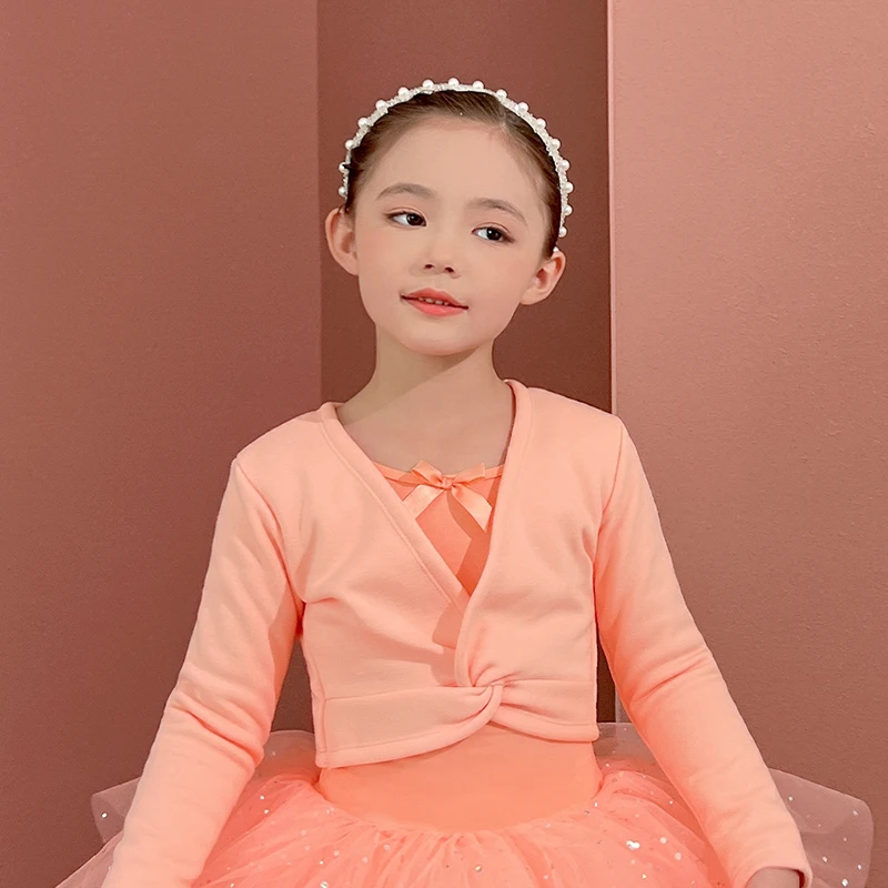 벨벳 이너 걸스 발레 랩 탑, 어린이 긴 소매 댄스 스웨터, 따뜻한 두꺼운 겨울 플리스 코트, 댄서 코튼 가디건