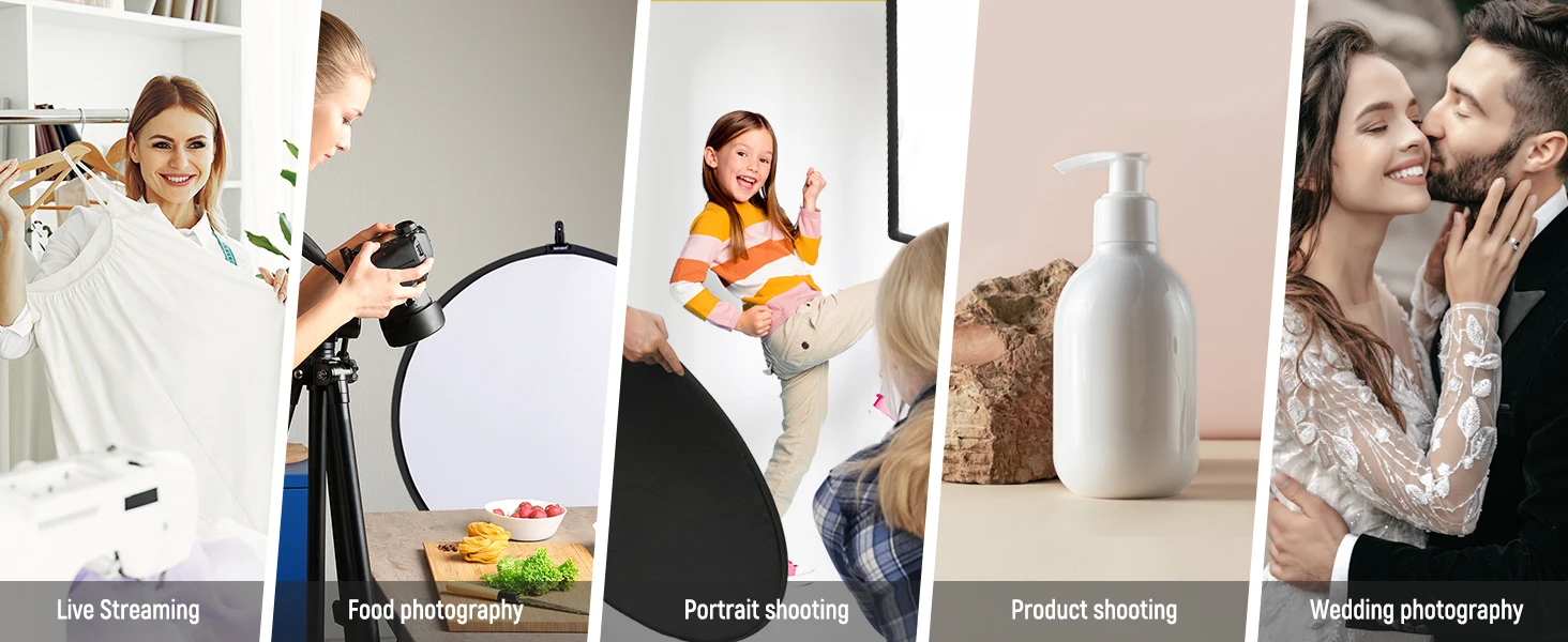 NEEWER 43"/110cm 5-in-1 Collapsible Reflector/Diffuser w/Bag, Translucent/Silver
