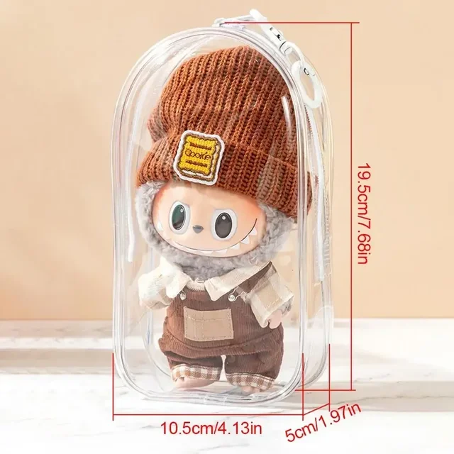 Colorful Transparent Protector Case Organizer Box for 15-17cm Ropa Labubu V3 Outdoor Display Bag With Keychain no doll 4