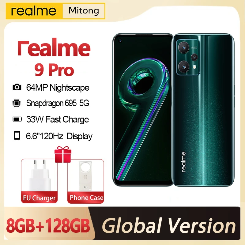 

realme 9 Pro 5G smartphone 64MP Nightscape Camera Snapdragon 695 6.6''120Hz Display 33W Charge 5000mAh Battery NFC