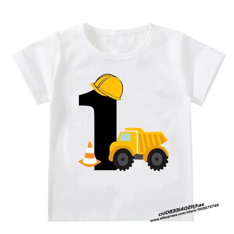 Kids Boys T-shirts Baby Short Sleeve Excavator Tops Children Fashion Tshirt 1 2 3 4 5 Years Boy Construction Birthday Shirts - 3