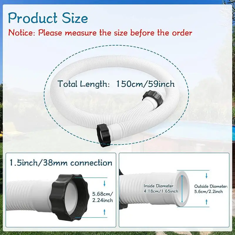 Pool Hoses For Ground Pools 1.5 Inch Diameter Ground Hose For Swimming Pools 59 Inch Long Interconnecting Tubes Sand Filters