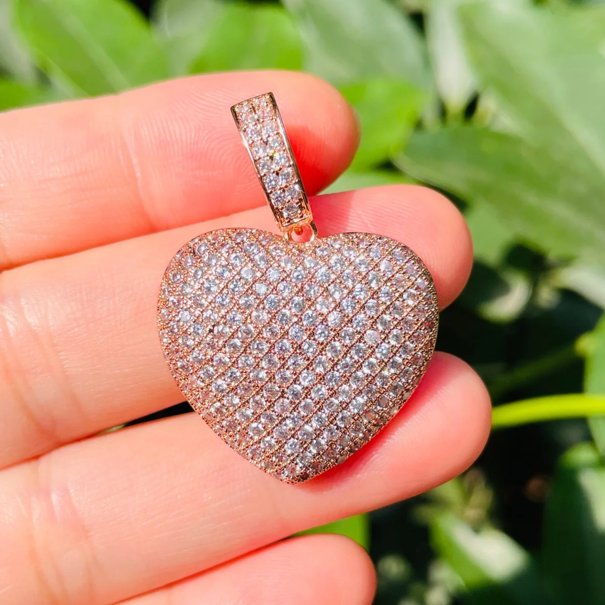 5pcs Zirconia Pave Big Size 3D Heart Charm Exquisite Pendants for