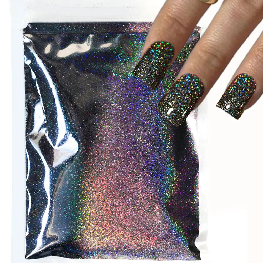 Nail powder 10g Laser Holographic Sugar Nail Powder 0.2mm Black White