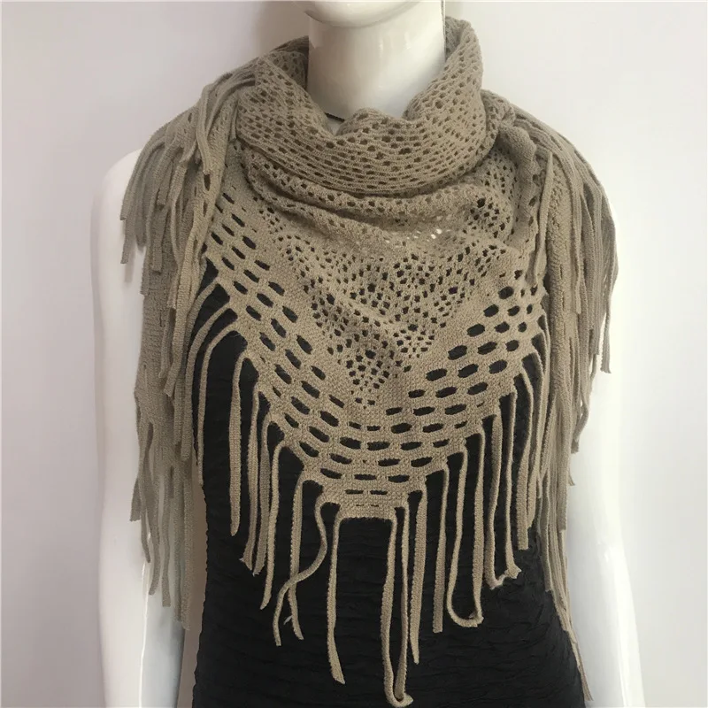 New Solid Color Tassel Wool Knit Triangle Scarf Shawl