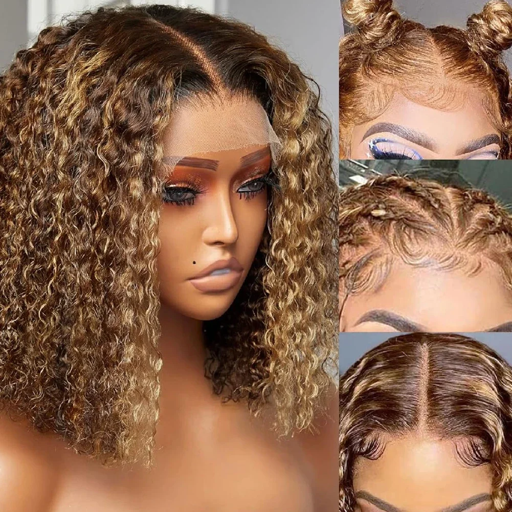 4/27 Highlight Short Curly Bob Wig 13x4 Lace Front Human Hair Wigs Short Deep Wave Wigs 13x6 Lace Frontal