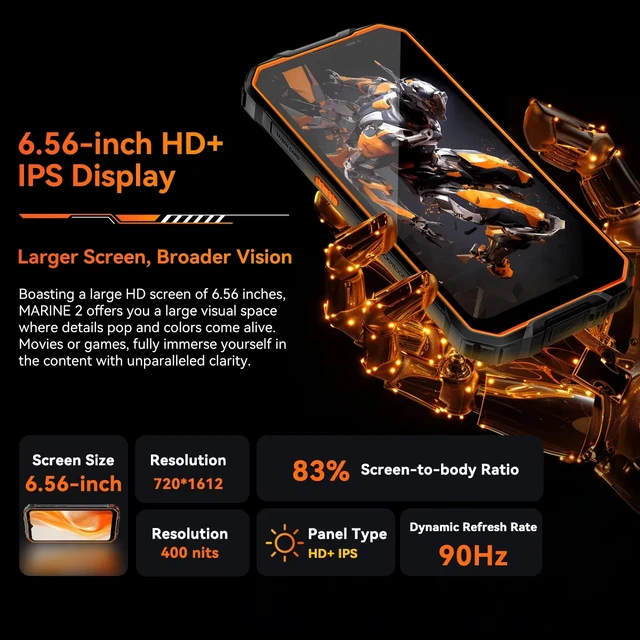 Blackview OSCAL Marine 2 5G Téléphone robuste Batterie 11000mAh Écran HD+ 6,56 pouces 8 Go RAM 256 Go Smartphone Unisoc T61 Android 15 NFC 2