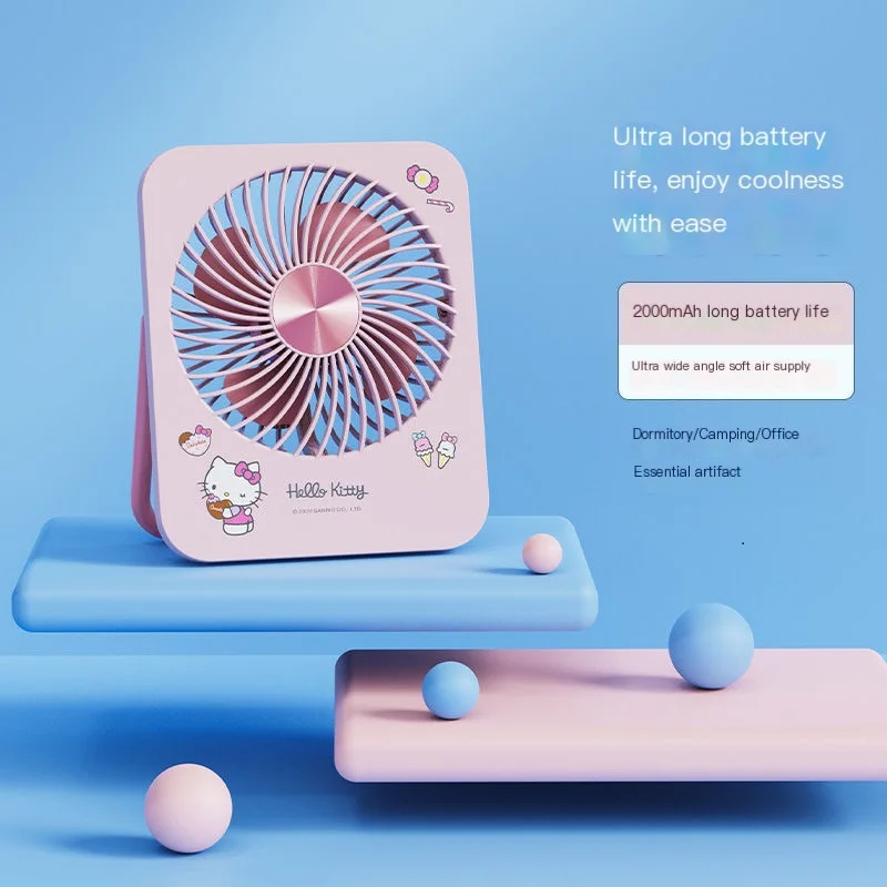 Sanrio New Student Desktop Cartoon Square Rechargeable Kuromi Fan Summer Cool Cute Silent Wind Gift Portable Small Plugable Fan