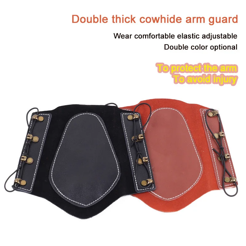 Hunting Traditional Recurve Compound Guard Black Brown Archery Arm Guard Double Leather Arm Guard American menfly shooting competition arm guard traditional recurve bow archery practice three belt arm guard sports tied hand protective