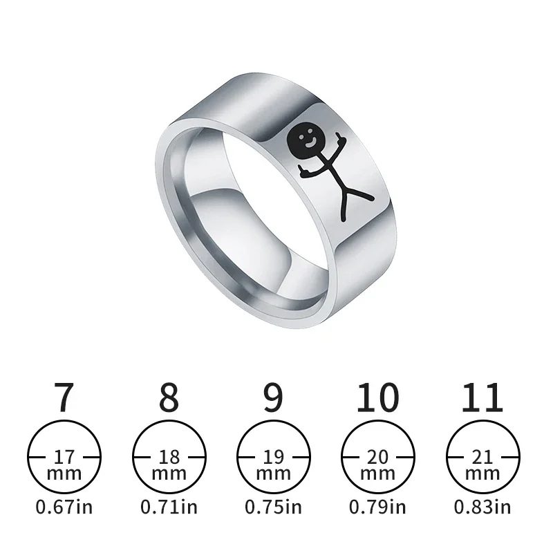 8mm Matchstick Man Ring Surface Brushed Stainless Steel Simple Ring For Women Wedding Band Couples Jewelry Accessories finger ring,wedding rings,stainless steel ring