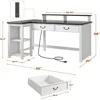 55" Computer Desk, Office Desk with Drawers, L Shaped Desk with Long Monitor Stand, Farmhouse Desk with Power Outlets LED Lights 2