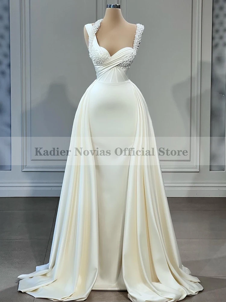 

Длинные белые женские атласные свадебные платья KADIER NOVIAS с жемчугом