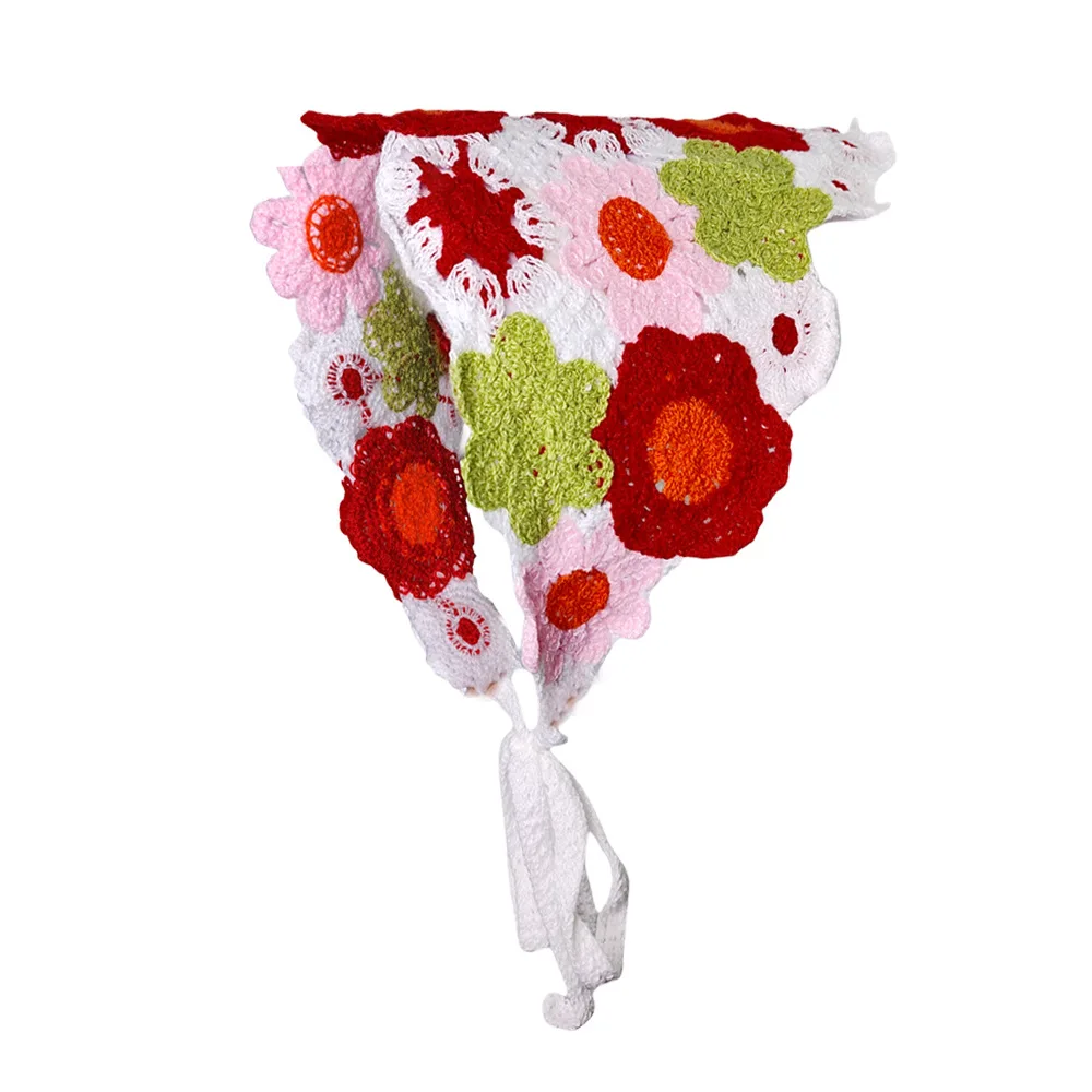 1-teiliger Damen-Haarschal, modisch, süß, rustikaler Stil, gestrickte Blume, dreieckiges Kopftuch, niedlicher Kawaii-Haarschmuck für Damen – Detail 24