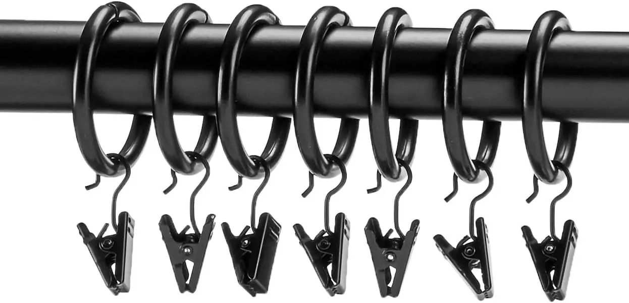 Curtain Rod Clip Rings for 1" Rod, Set of 7, Black