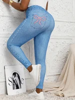 Plus Size High Waisted Skinny Jeans Faux Denim Printed Stretch Leggings Distressed Effect Women's Comfortable Fit Stretchy Pants - Image 3