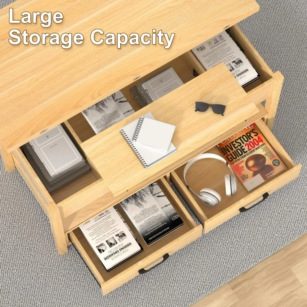 3-in-1 Multifunctional Coffee Table with Drawers and Hidden Compartments, Coffee Table Converts to Dining
